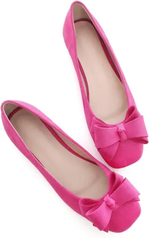 Hee grand Flats for Women Comfortable Wide Width Square Toe Flats Bowknot Dress Shoes Lightweight Slip-ons Loafers