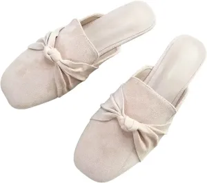 Hee grand Mules for Women Bowtie Mule Slippers Summer Square Toe Slip On Loafers Casual Suede Clogs Slides