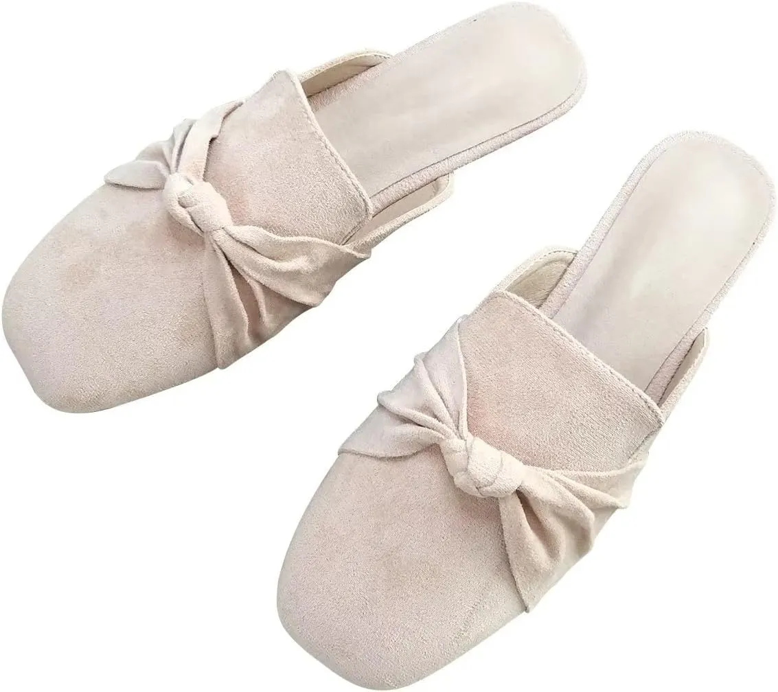Hee grand Mules for Women Bowtie Mule Slippers Summer Square Toe Slip On Loafers Casual Suede Clogs Slides