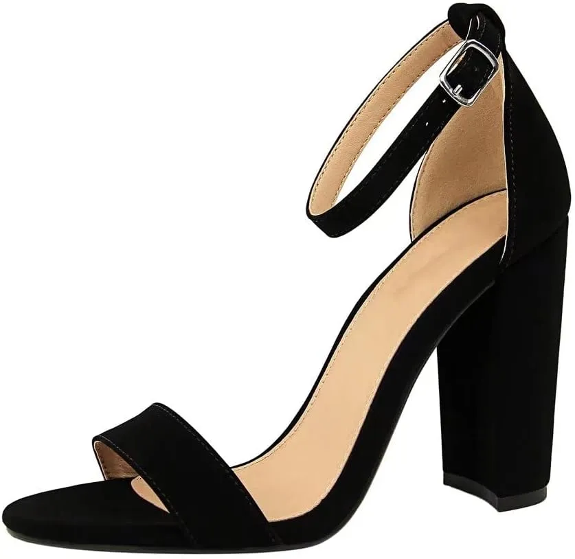 Hee grand Women's Heels Closed Toe Ankle Strap Chunky Block High Heel Sandals Dress Evening Party Platform Pump Shoes
