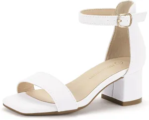 Hehainom Girls Dress Shoes Heels Sandals Little Big Kids Square-toe Ankle Strap Wedding Party Flower Girls Shoes
