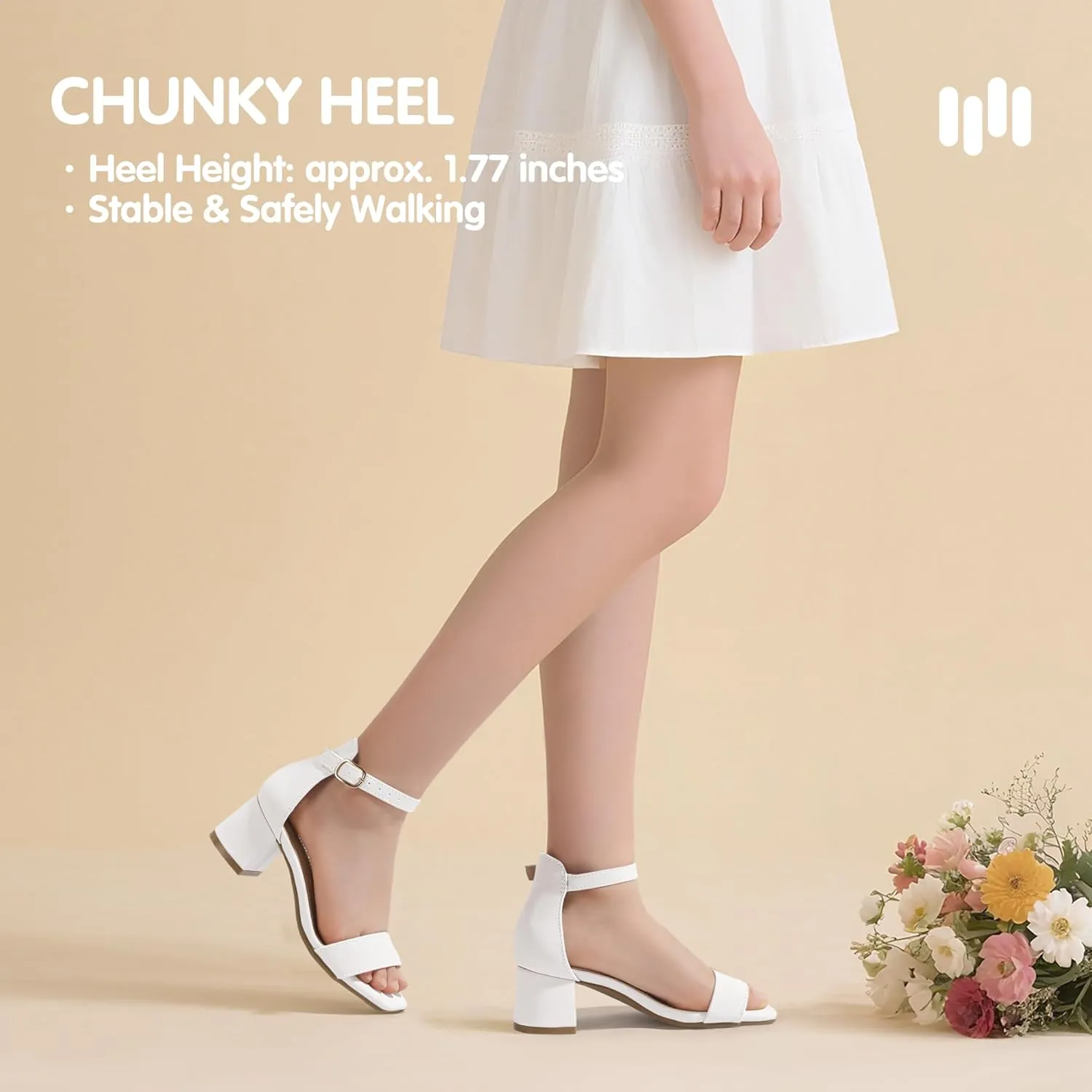 Hehainom Girls Dress Shoes Heels Sandals Little Big Kids Square-toe Ankle Strap Wedding Party Flower Girls Shoes