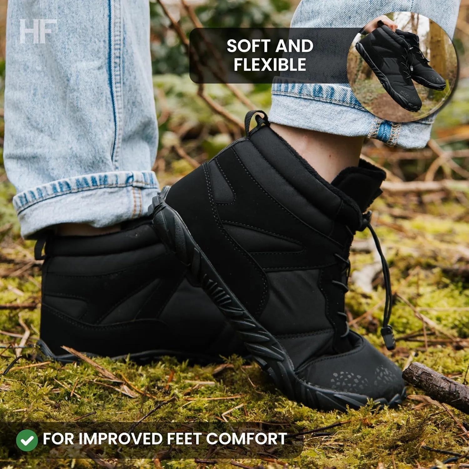 HF Vindra Flex Non-Slip and Universal Winter Barefoot Shoes for Women Men, Wide Toe Box, Lightweight walking Boots Promotes Healthy Foot Posture