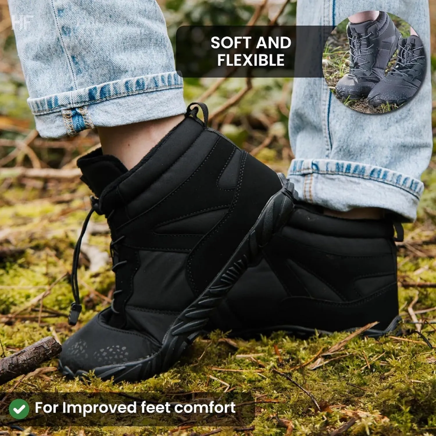HF Vindra Flex Non-Slip and Universal Winter Barefoot Shoes for Women Men, Wide Toe Box, Lightweight walking Boots Promotes Healthy Foot Posture