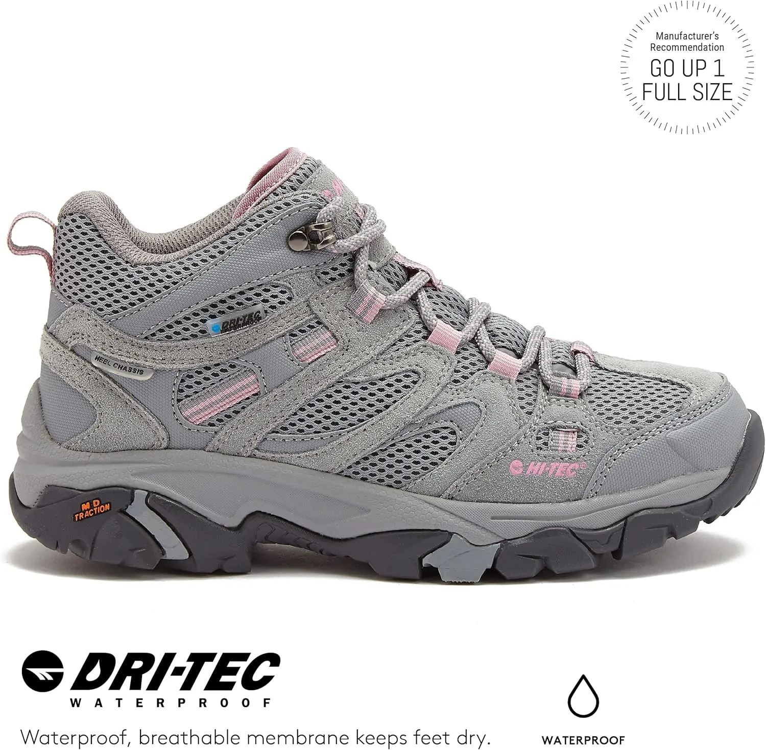HI-TEC Apex Lite Mid WP Waterproof Hiking Boots for Women, Lightweight Outdoor and Trail Shoes