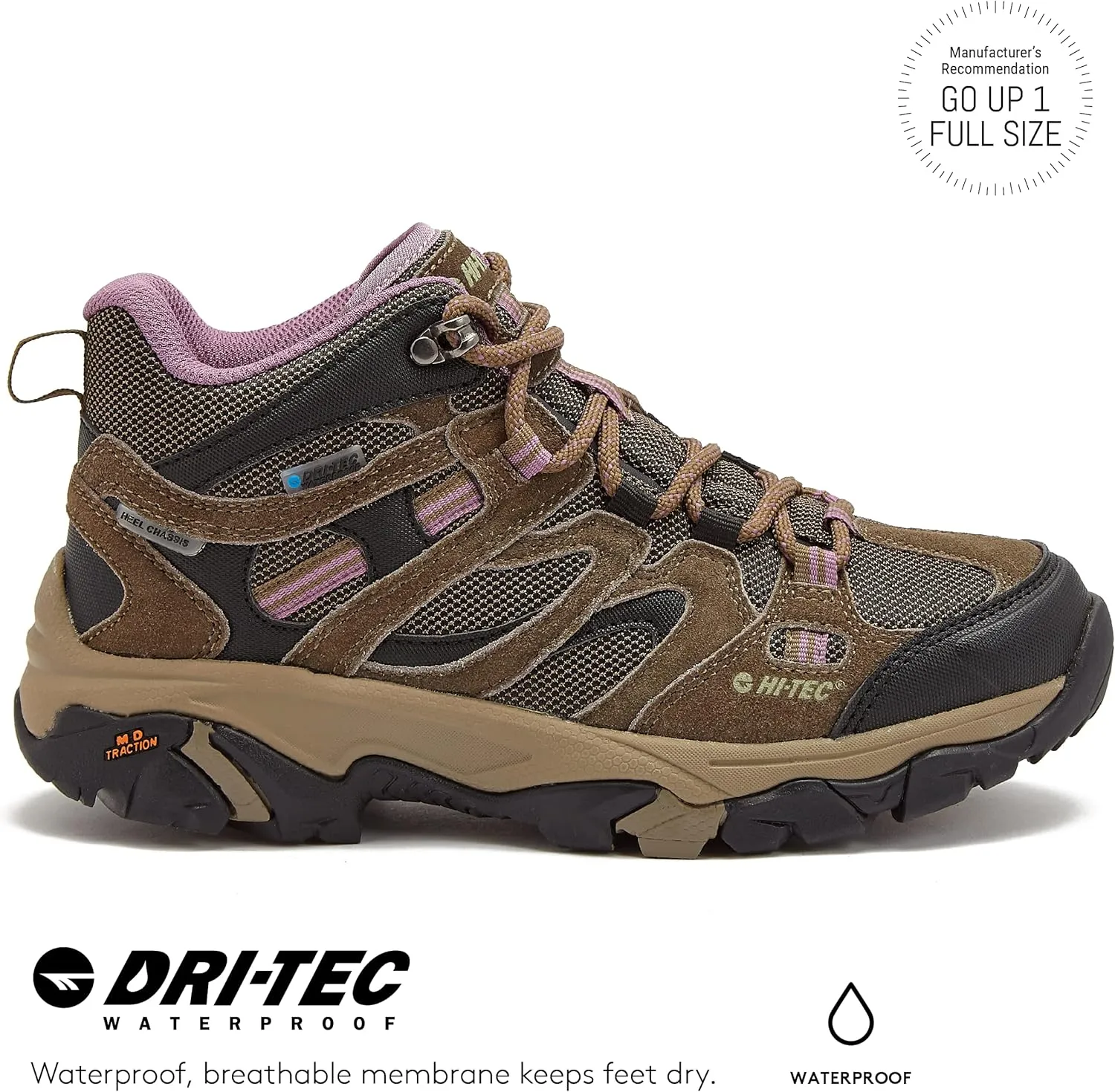 HI-TEC Apex Lite Mid WP Waterproof Hiking Boots for Women, Lightweight Outdoor and Trail Shoes
