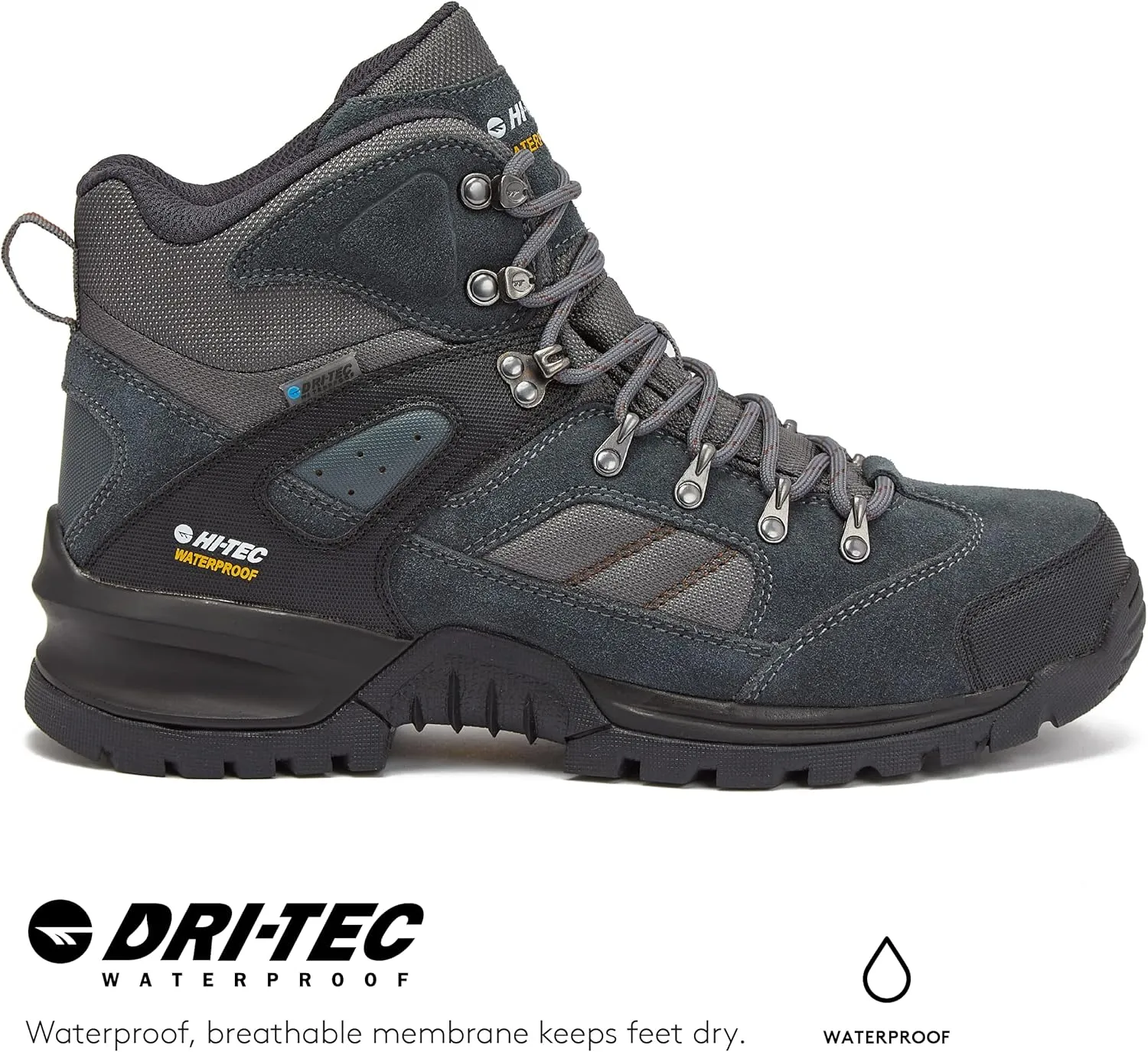 HI-TEC Black Rock WP Mid Men's Waterproof Hiking Boots, Lightweight Breathable Backpacking and Trail Shoes