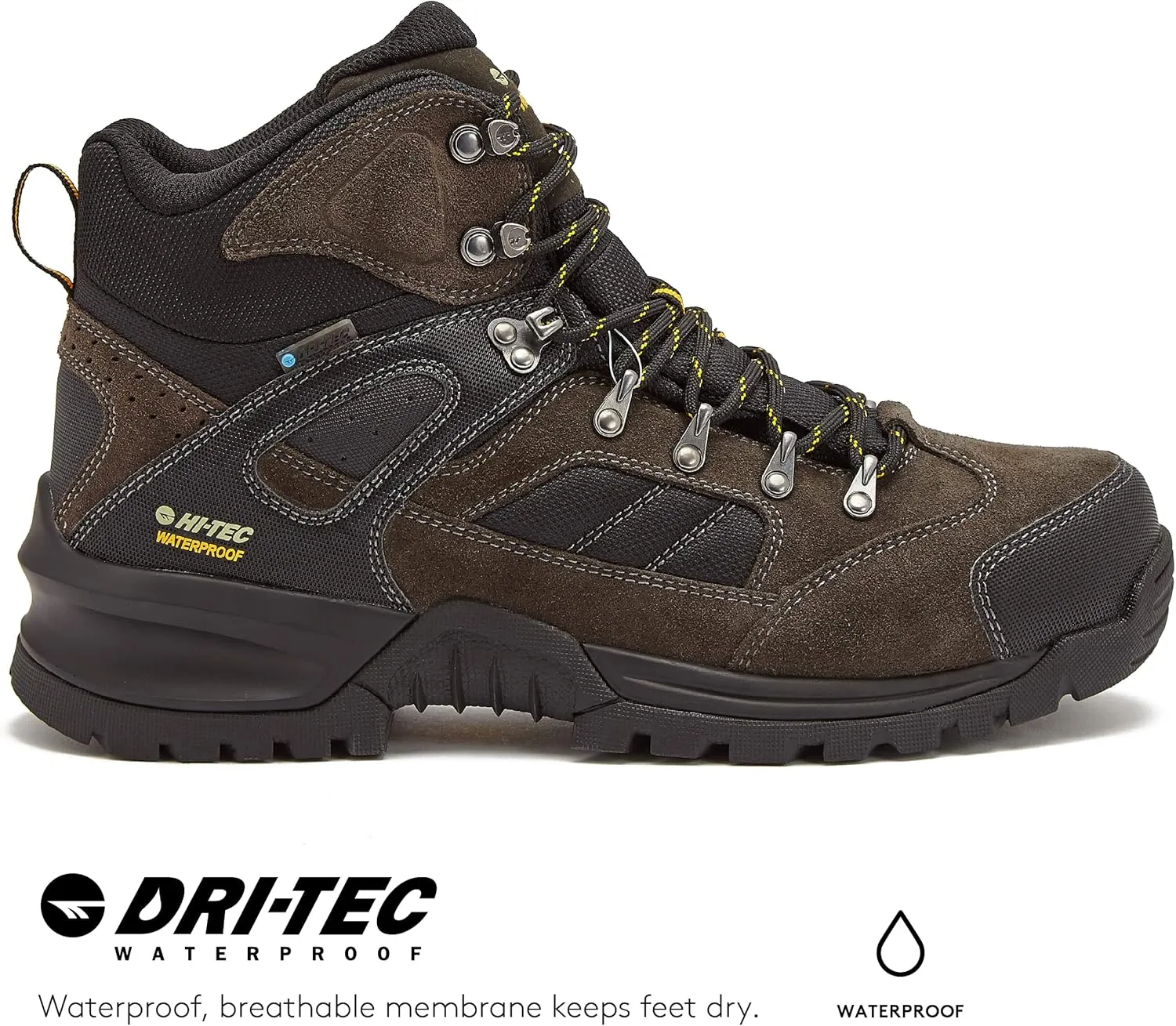 HI-TEC Black Rock WP Mid Men's Waterproof Hiking Boots, Lightweight Breathable Backpacking and Trail Shoes