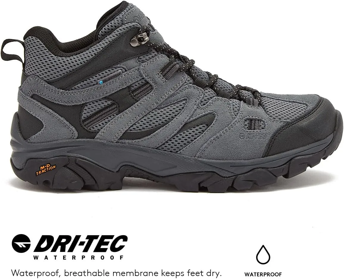 HI-TEC Ravus WP Mid Waterproof Hiking Boots for Men, Lightweight Breathable Outdoor Trekking Shoes