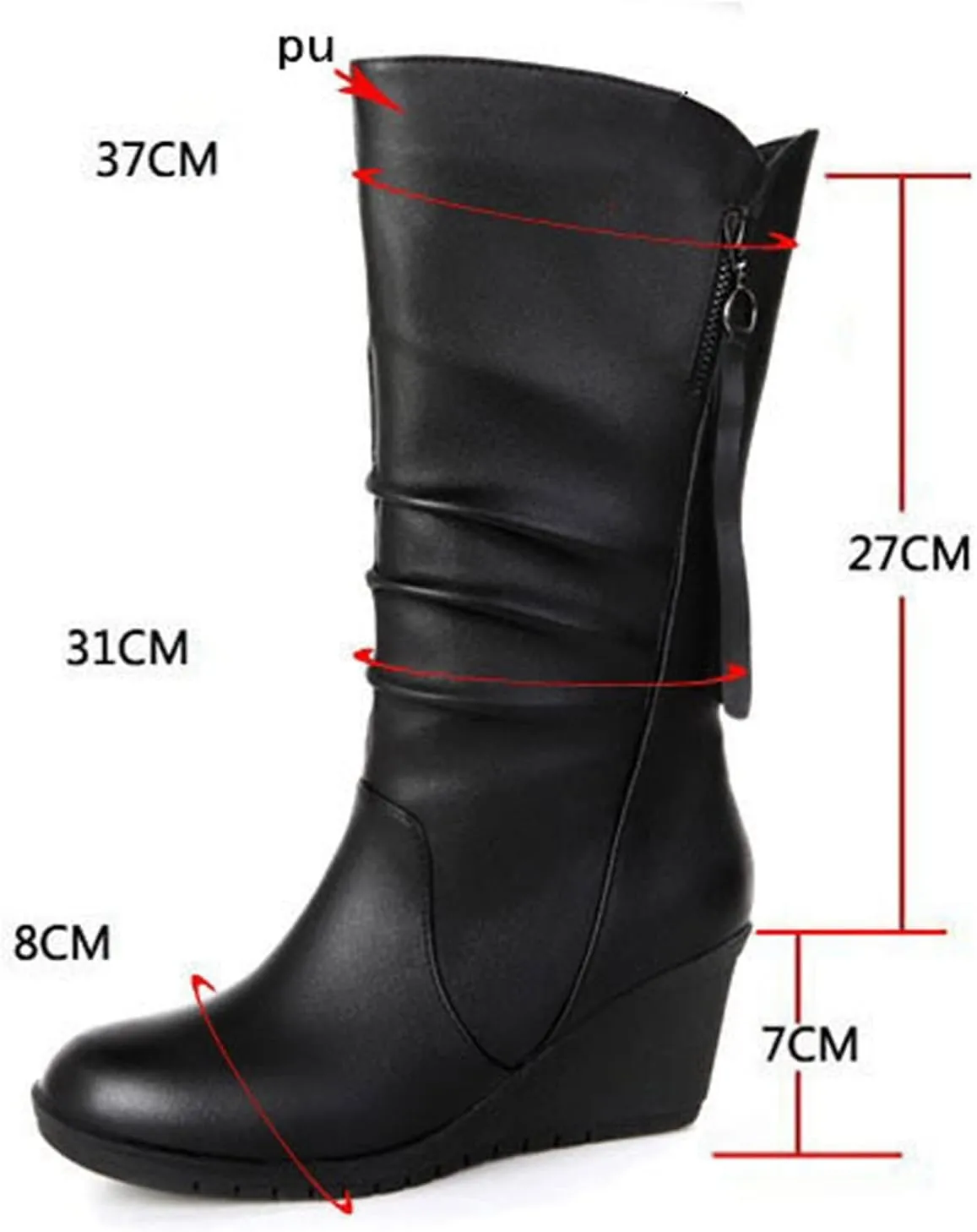 High Heels Boots for Women Fashion Ruched Leather Platform Boots Round Toe Chunky Dress Pump Mid Calf Boots Side Zipper Slouchy Motorcycle Riding Winter Fall Boot