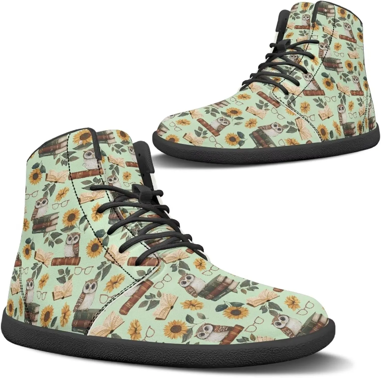 High Top Bird Pattern Ultra-Light Barefoot Shoes Men Wide Toe Box Boots Zero-Drop Running Sneaker