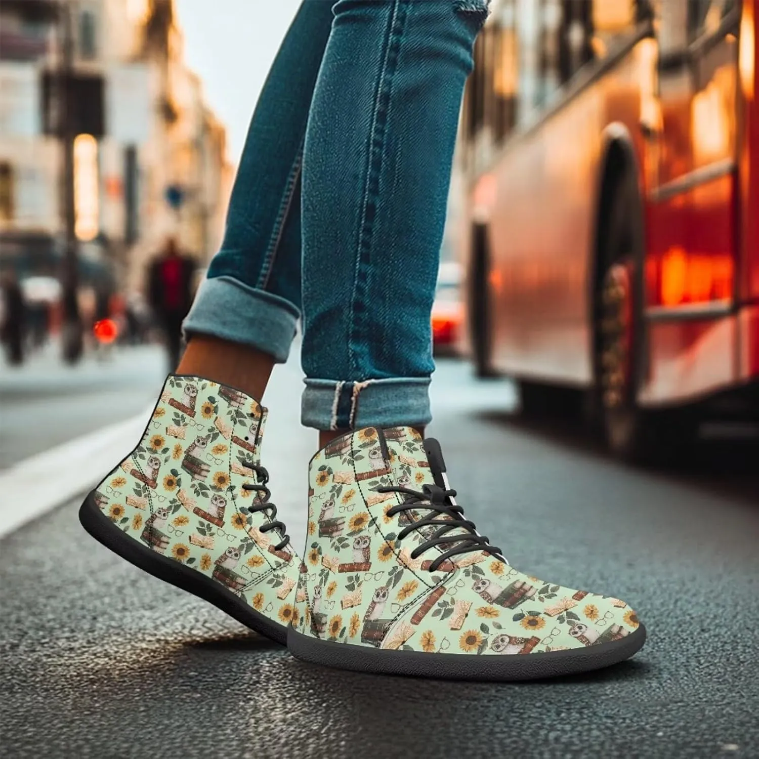 High Top Bird Pattern Ultra-Light Barefoot Shoes Men Wide Toe Box Boots Zero-Drop Running Sneaker