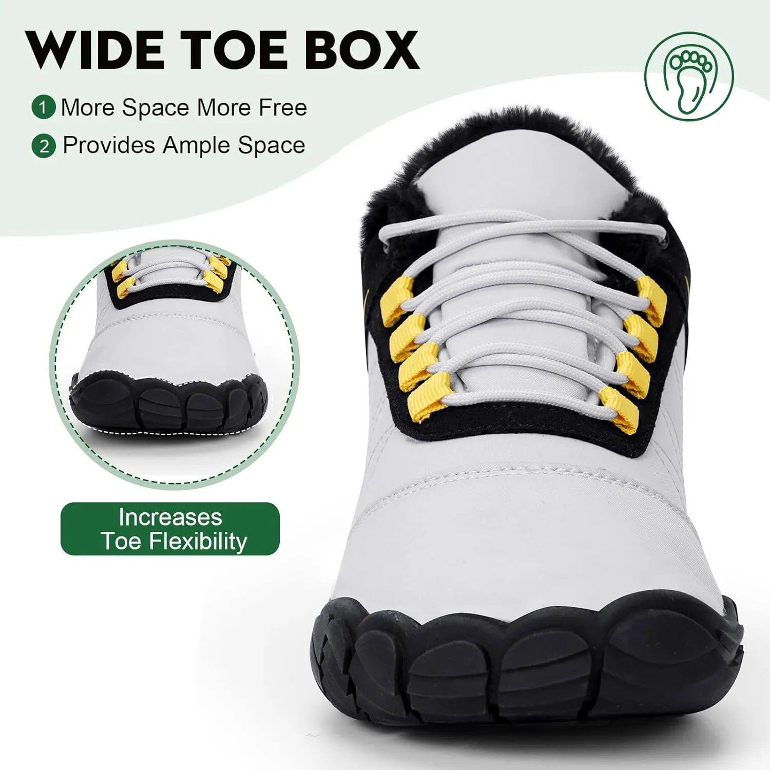 Hike Barefoot Boots Womens Mens Waterproof Fur Lined Winter Barefoot Shoes Minimalist Snow Boots Wide Toe Box Ankle Booties
