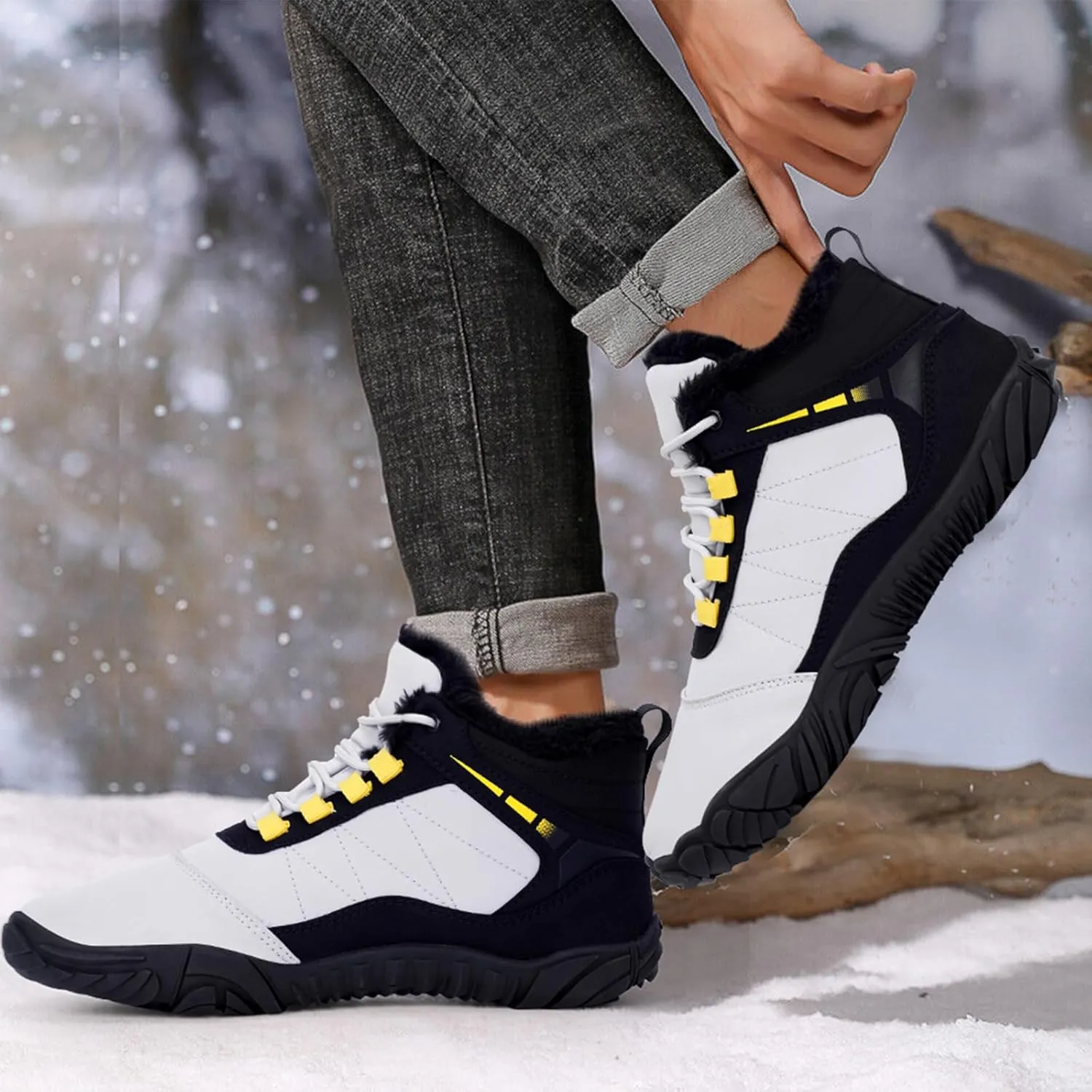 Hike Barefoot Boots Womens Mens Waterproof Fur Lined Winter Barefoot Shoes Minimalist Snow Boots Wide Toe Box Ankle Booties