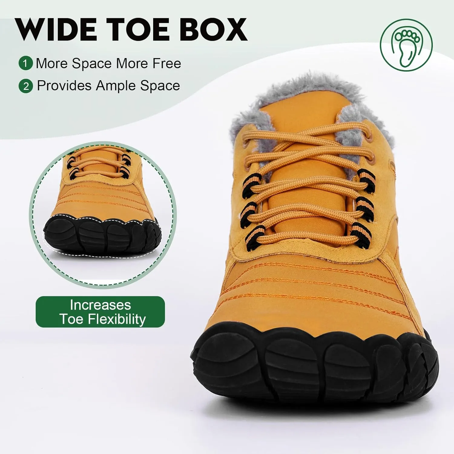 Hike Barefoot Boots Womens Mens Waterproof Fur Lined Winter Barefoot Shoes Minimalist Snow Boots Wide Toe Box Ankle Booties