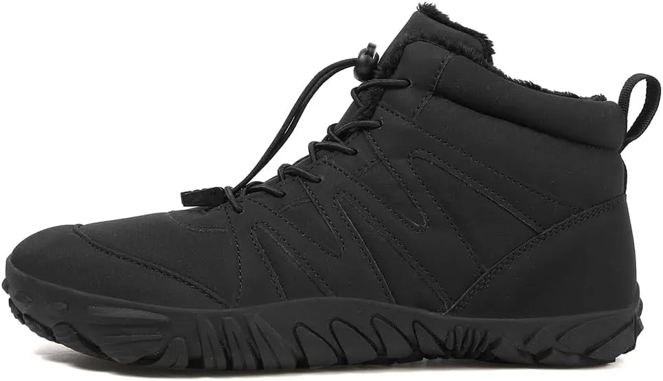 Hike Barefoot Boots Womens Mens Waterproof Fur Lined Winter Barefoot Shoes Minimalist Snow Boots Wide Toe Box Ankle Booties