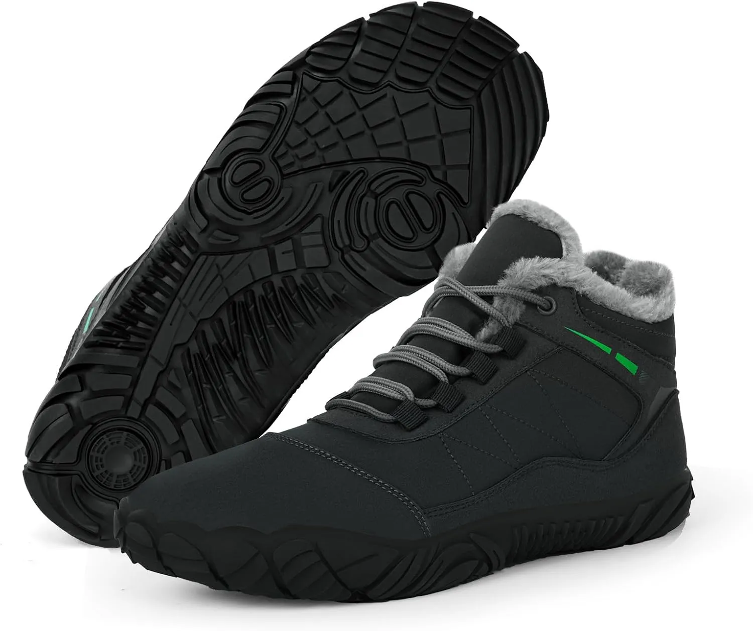 Hike Barefoot Boots Womens Mens Waterproof Fur Lined Winter Barefoot Shoes Minimalist Snow Boots Wide Toe Box Ankle Booties