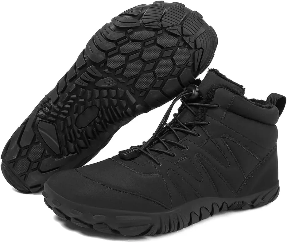 Hike Barefoot Boots Womens Mens Waterproof Fur Lined Winter Barefoot Shoes Minimalist Snow Boots Wide Toe Box Ankle Booties