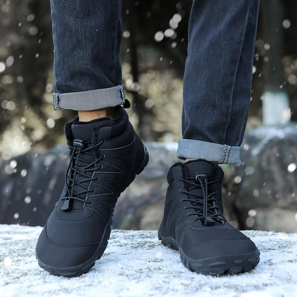 Hike Barefoot Boots Womens Mens Waterproof Fur Lined Winter Barefoot Shoes Minimalist Snow Boots Wide Toe Box Ankle Booties