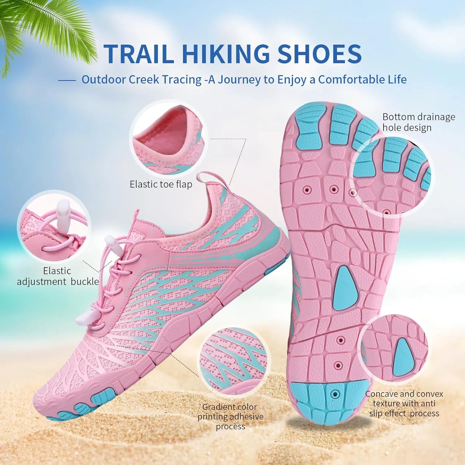 Hike Barefoot Shoes for Women Men - Quick Dry Wide Toe Box Beach Swim Athletic Sports Shoes, Non-Slip Hike Yoga Lightweight Footwear Aqua Hiking Walking Kayaking Diving Surfing