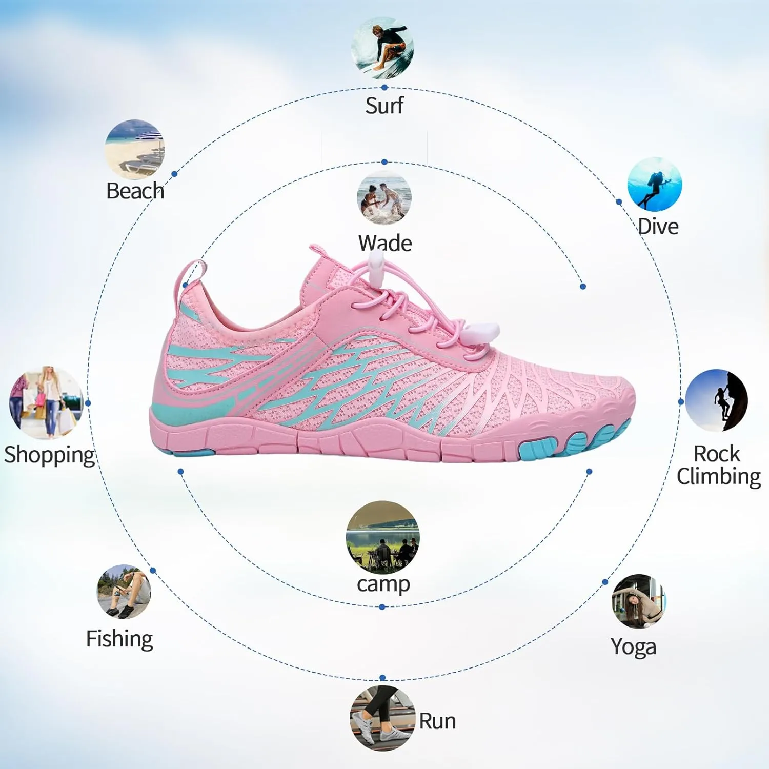 Hike Barefoot Shoes for Women Men - Quick Dry Wide Toe Box Beach Swim Athletic Sports Shoes, Non-Slip Hike Yoga Lightweight Footwear Aqua Hiking Walking Kayaking Diving Surfing
