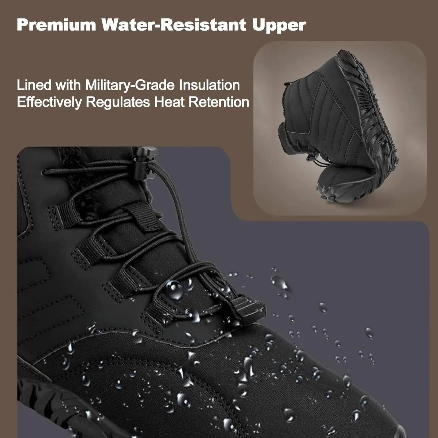 Hike Waterproof Winter Barefoot Shoes, Walking Hiking Boots for Women Men Trail Running Healthy Non-Slip