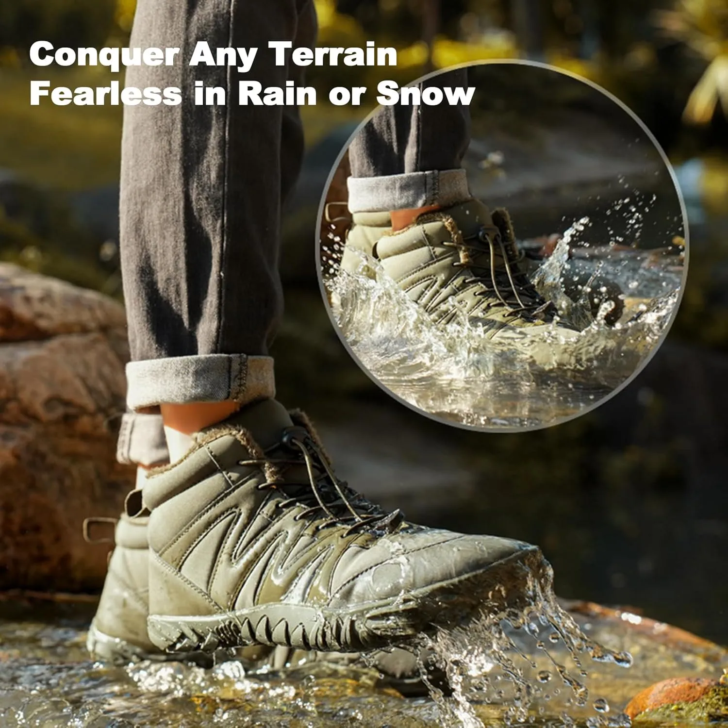 Hike Waterproof Winter Barefoot Shoes, Walking Hiking Boots for Women Men Trail Running Healthy Non-Slip