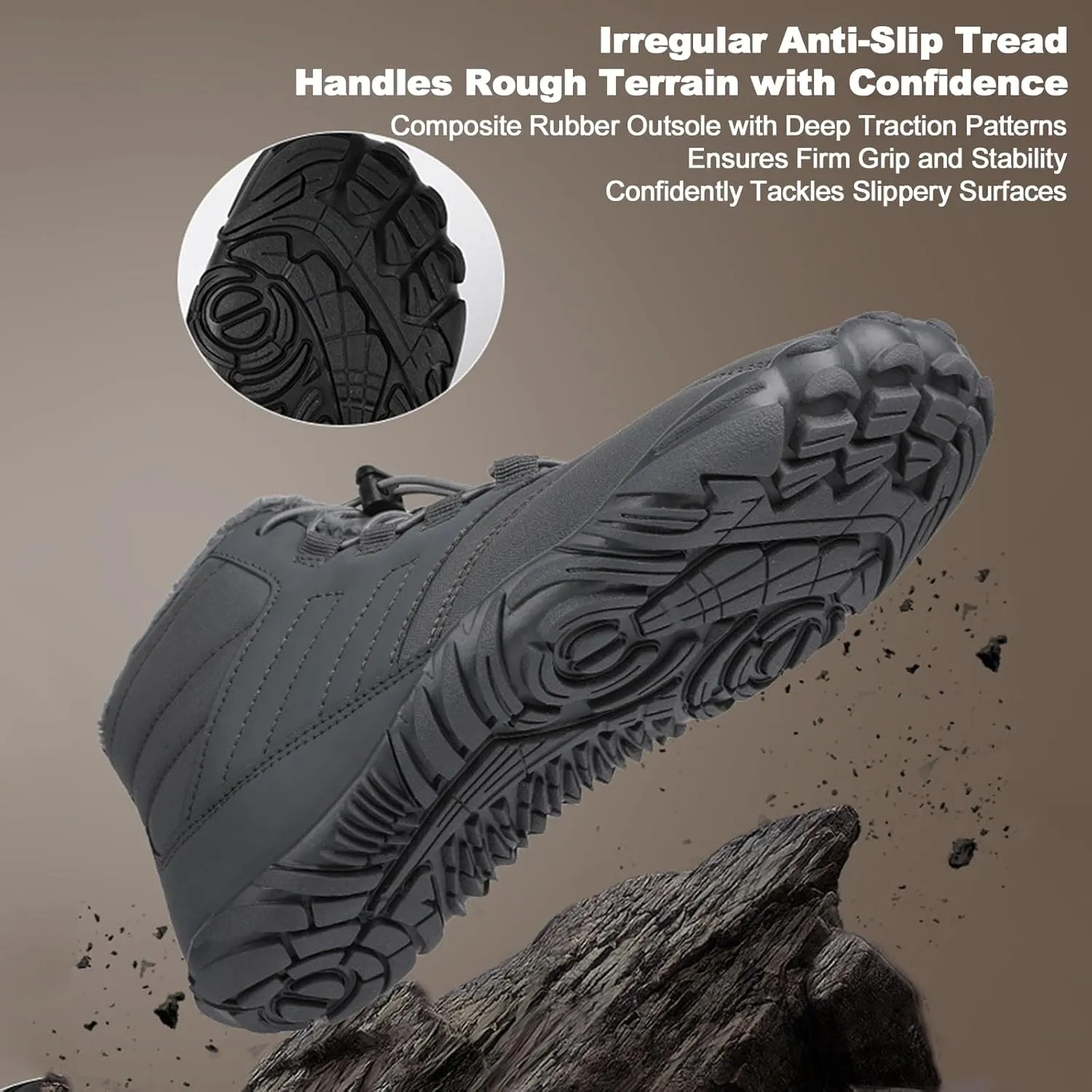 Hike Waterproof Winter Barefoot Shoes, Walking Hiking Boots for Women Men Trail Running Healthy Non-Slip