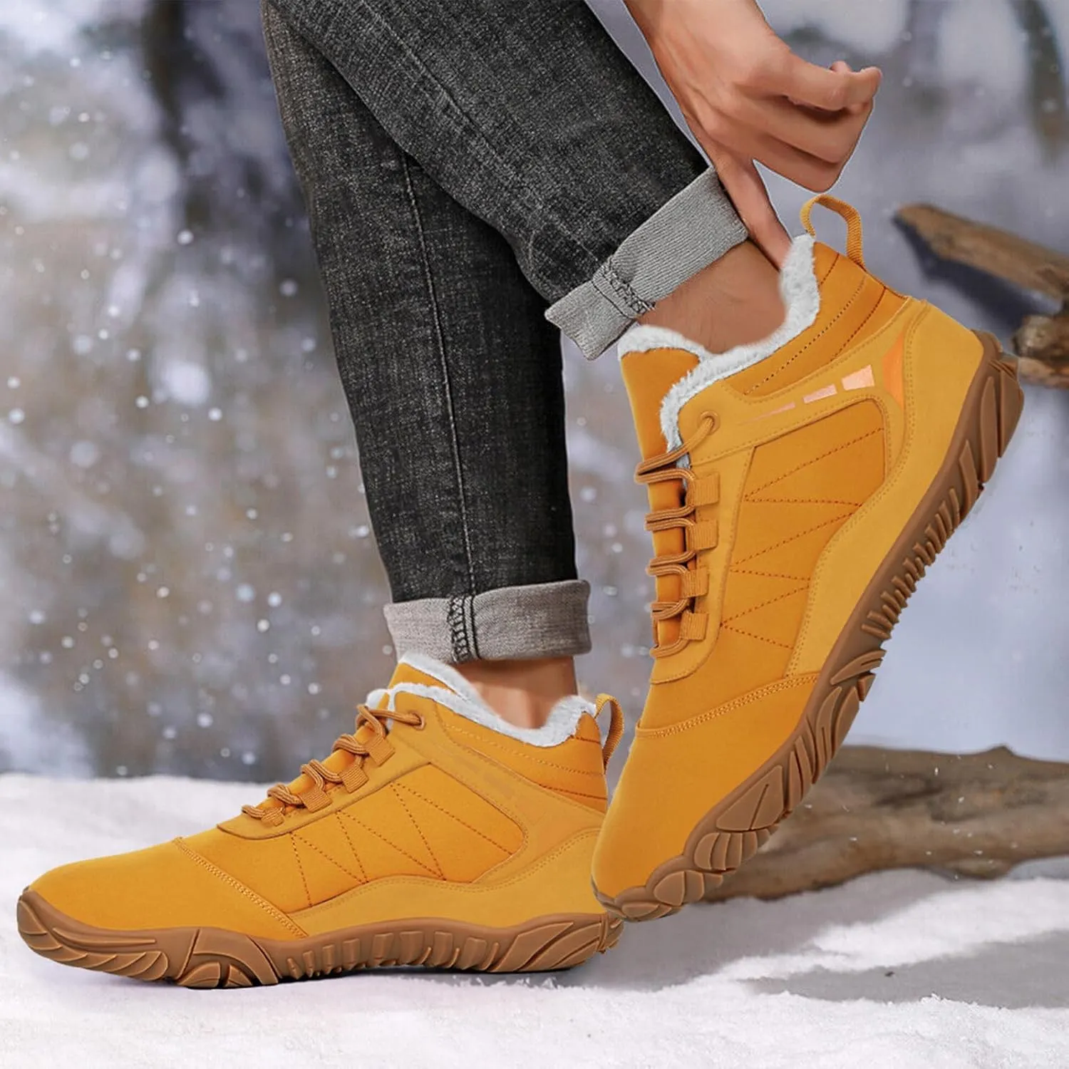 Hike Winter Footwear Barefoot Boots Mens Womens, Waterproof Winter Snow Boots, Warm Ankle Booties, Wide Toe Barefoot Hiking Boots, Non-Slip Zero Drop Sole Hike Shoes for Hiking Walking Outdoor