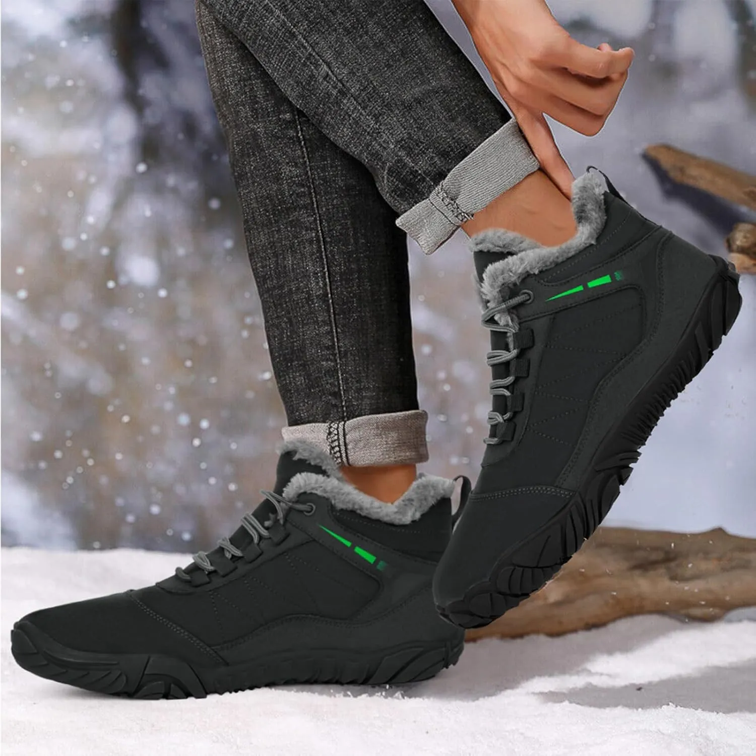 Hike Winter Footwear Barefoot Boots Mens Womens, Waterproof Winter Snow Boots, Warm Ankle Booties, Wide Toe Barefoot Hiking Boots, Non-Slip Zero Drop Sole Hike Shoes for Hiking Walking Outdoor