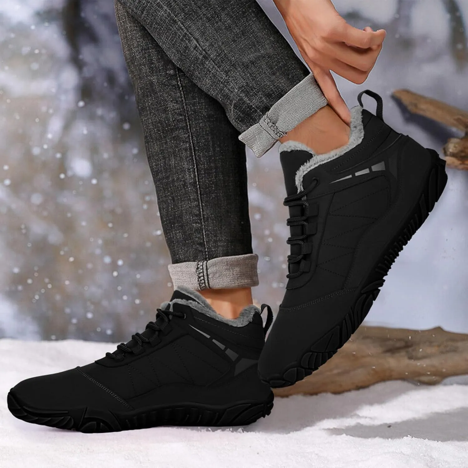 Hike Winter Footwear Barefoot Boots Mens Womens, Waterproof Winter Snow Boots, Warm Ankle Booties, Wide Toe Barefoot Hiking Boots, Non-Slip Zero Drop Sole Hike Shoes for Hiking Walking Outdoor