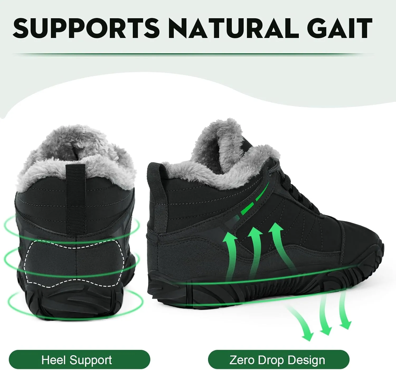 Hike Winter Footwear Barefoot Boots Mens Womens, Waterproof Winter Snow Boots, Warm Ankle Booties, Wide Toe Barefoot Hiking Boots, Non-Slip Zero Drop Sole Hike Shoes for Hiking Walking Outdoor