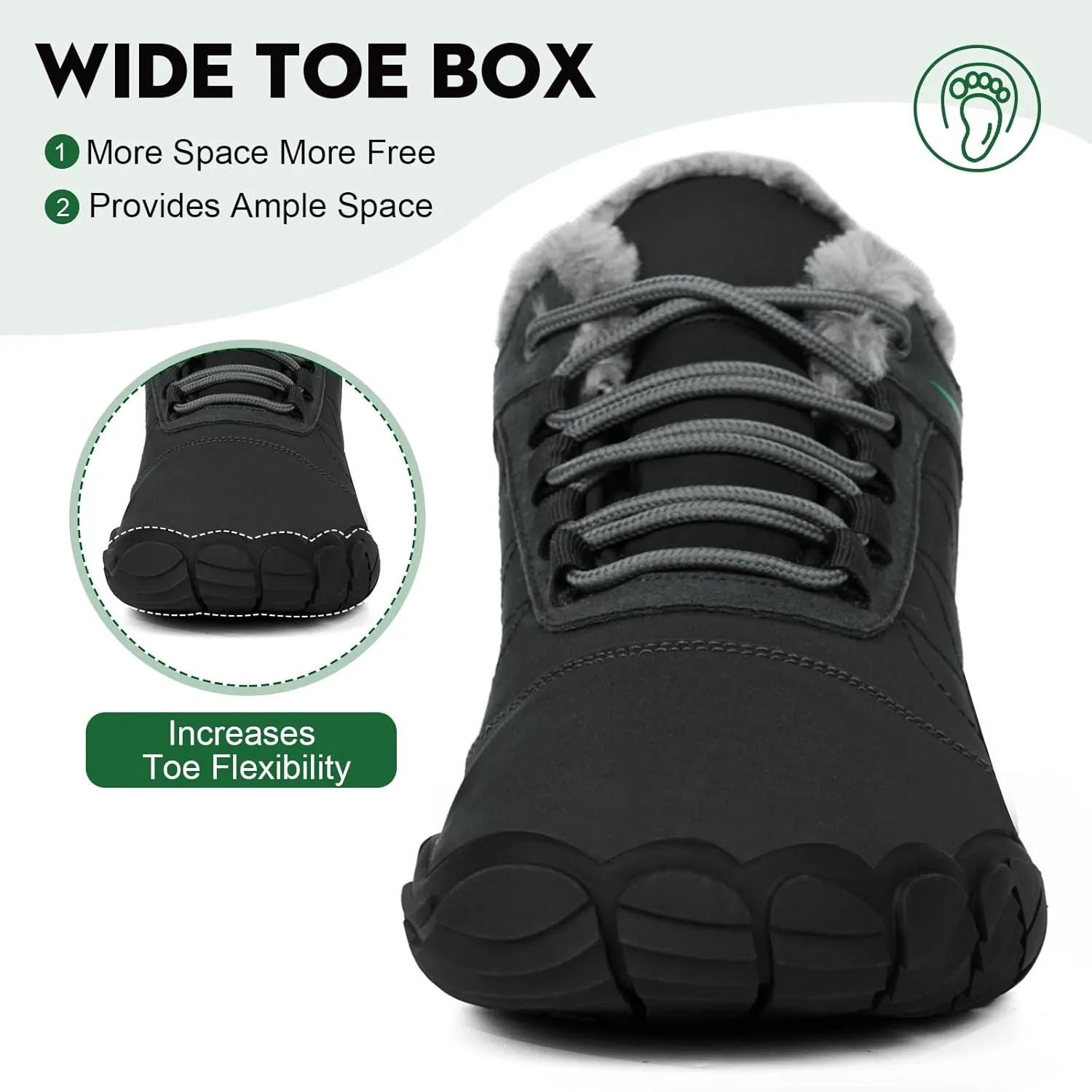 Hike Winter Footwear Barefoot Boots Mens Womens, Waterproof Winter Snow Boots, Warm Ankle Booties, Wide Toe Barefoot Hiking Boots, Non-Slip Zero Drop Sole Hike Shoes for Hiking Walking Outdoor