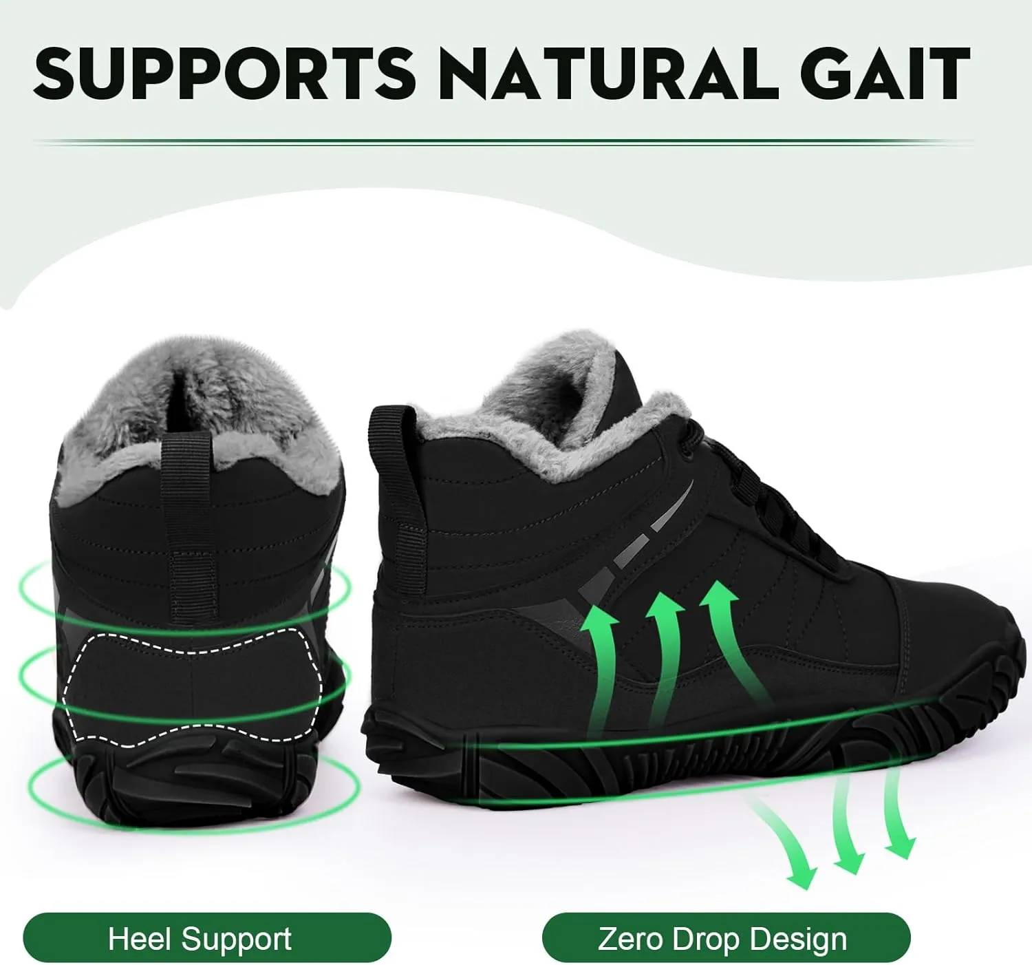 Hike Winter Footwear Barefoot Boots Mens Womens, Waterproof Winter Snow Boots, Warm Ankle Booties, Wide Toe Barefoot Hiking Boots, Non-Slip Zero Drop Sole Hike Shoes for Hiking Walking Outdoor