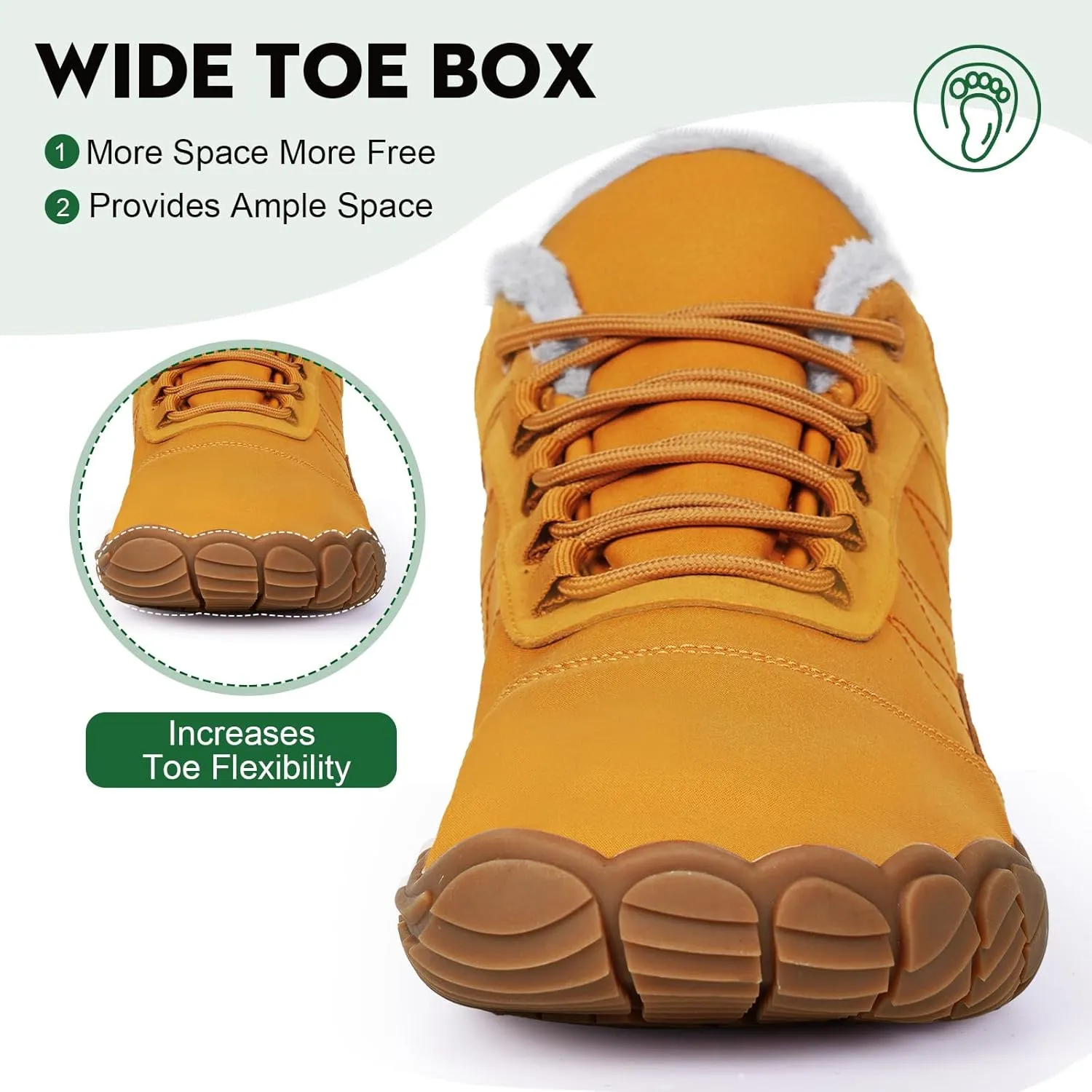 Hike Winter Footwear Barefoot Boots Mens Womens, Waterproof Winter Snow Boots, Warm Ankle Booties, Wide Toe Barefoot Hiking Boots, Non-Slip Zero Drop Sole Hike Shoes for Hiking Walking Outdoor