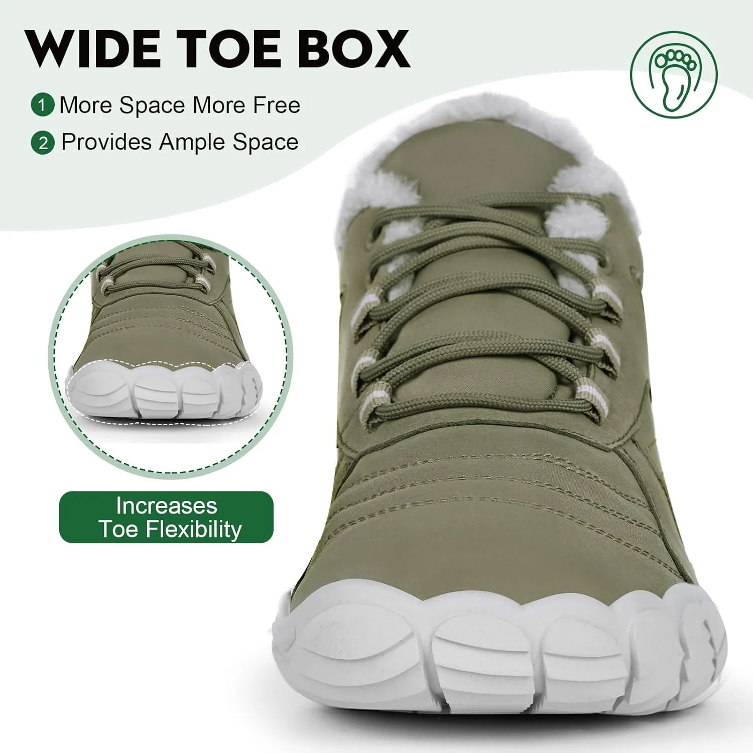 Hike Winter Footwear Barefoot Boots Mens Womens, Waterproof Winter Snow Boots, Warm Ankle Booties, Wide Toe Barefoot Hiking Boots, Non-Slip Zero Drop Sole Hike Shoes for Hiking Walking Outdoor