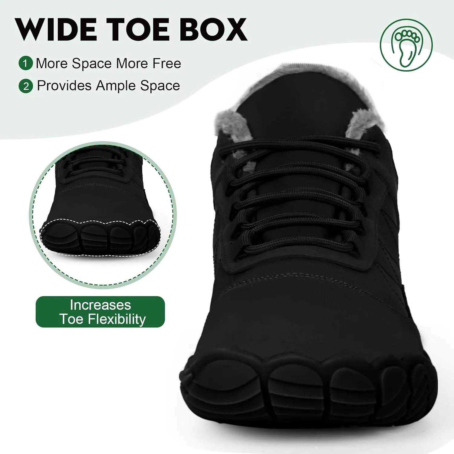 Hike Winter Footwear Barefoot Boots Mens Womens, Waterproof Winter Snow Boots, Warm Ankle Booties, Wide Toe Barefoot Hiking Boots, Non-Slip Zero Drop Sole Hike Shoes for Hiking Walking Outdoor