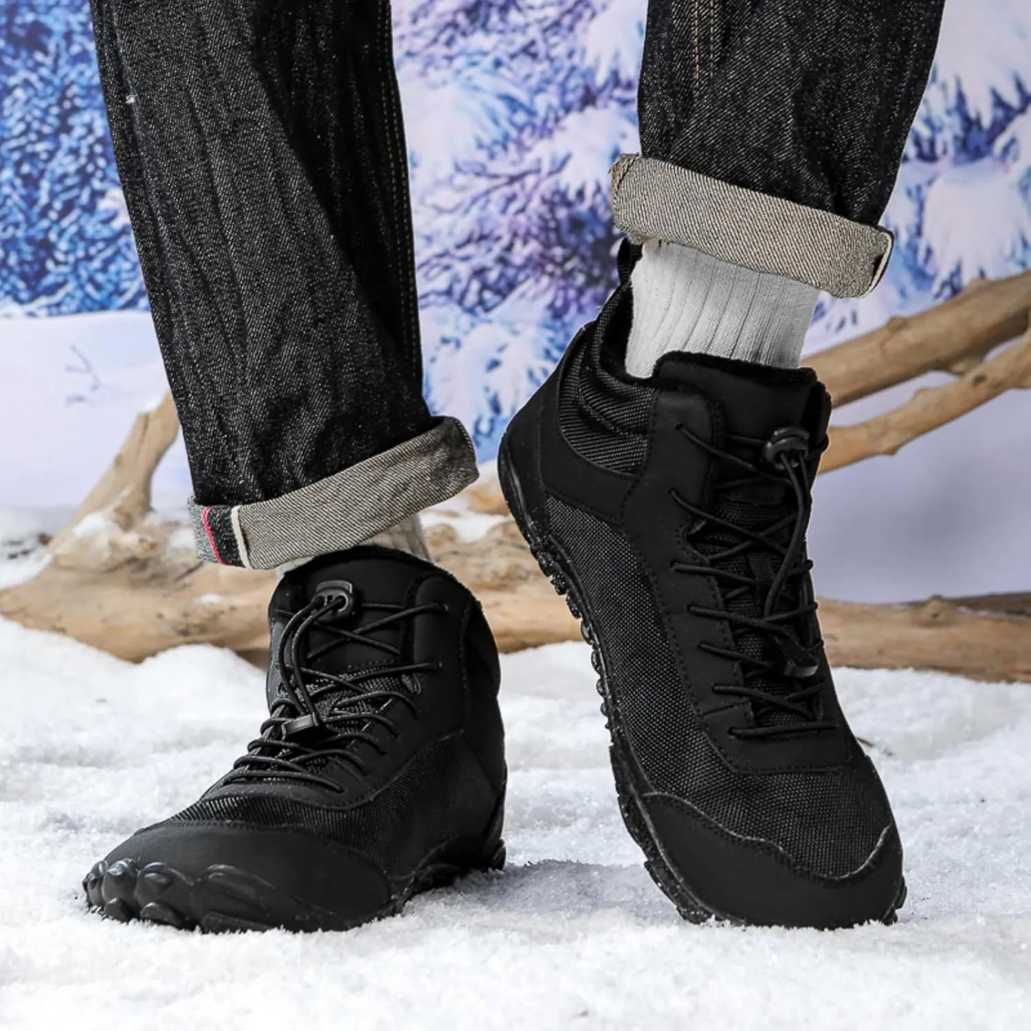 Hike Winter Footwear Barefoot Shoes Womens Men, Wide Toe Box Non-Slip Waterproof Minimalist Walking Snow Boots Sneakers