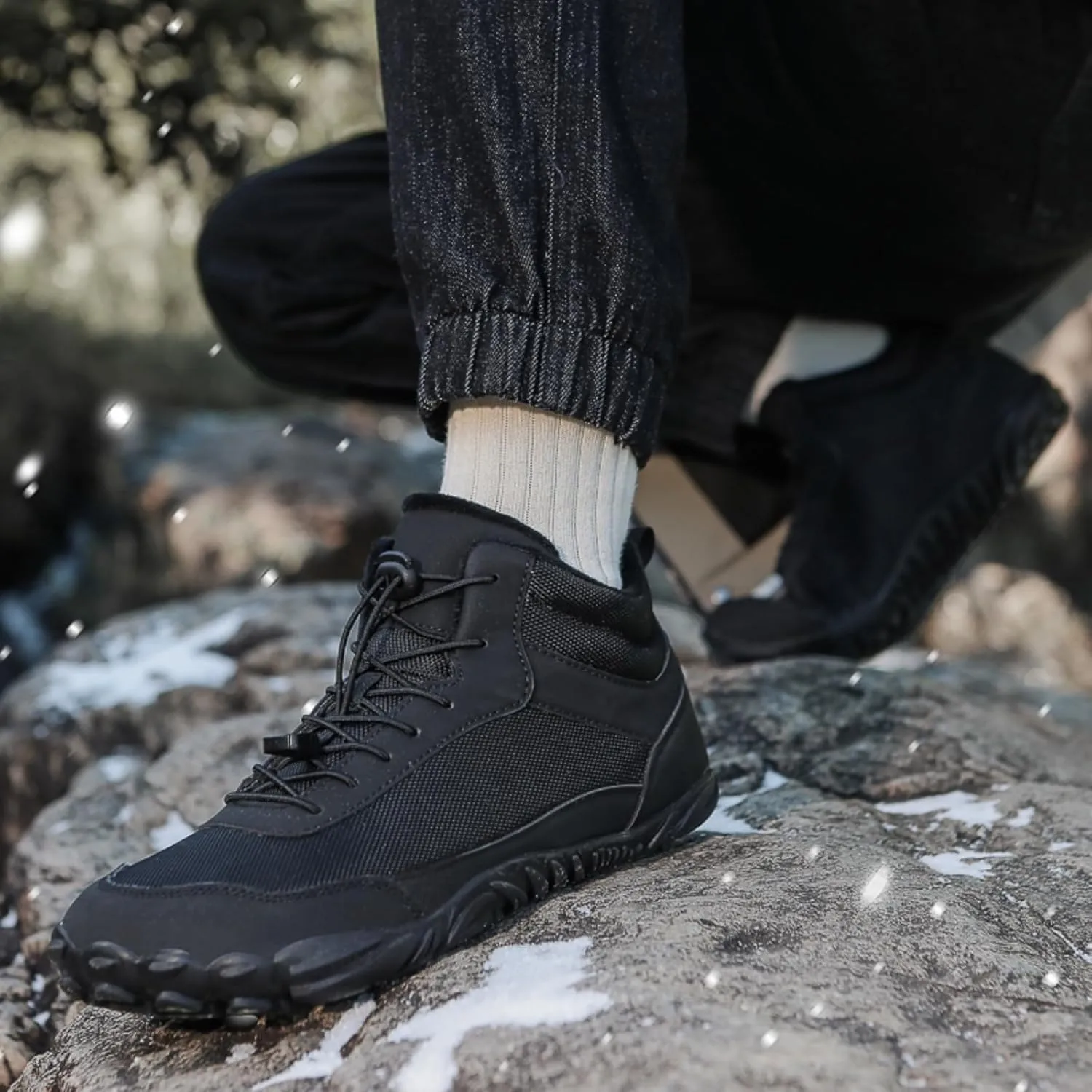 Hike Winter Footwear Barefoot Shoes Womens Men, Wide Toe Box Non-Slip Waterproof Minimalist Walking Snow Boots Sneakers
