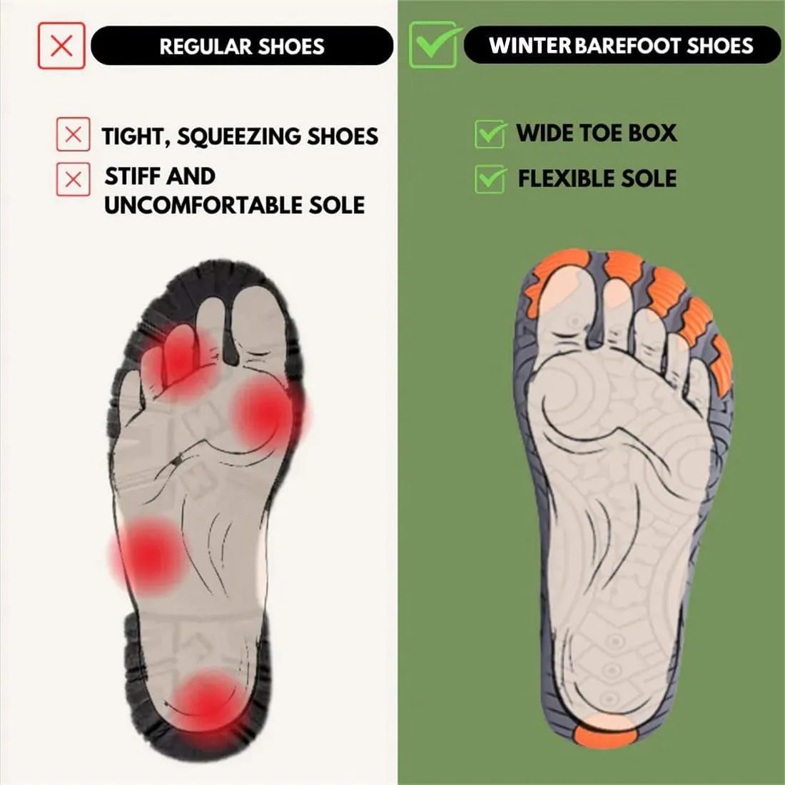 Hike Winter Footwear Barefoot Womens Mens, Waterproof Non-Slip Barefoot Winter Boots Wide Toe Box