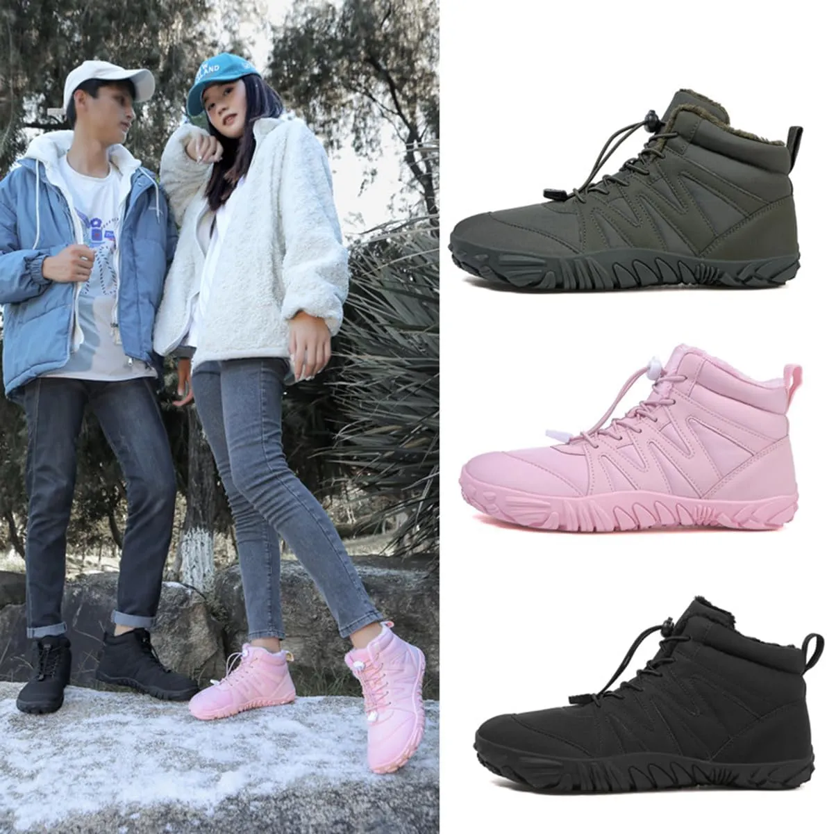Hike Winter Footwear Barefoot Womens, Warm Waterproof Hiking Winter Barefoot Shoes Men, Anti-slip Barefoot Boots Winter