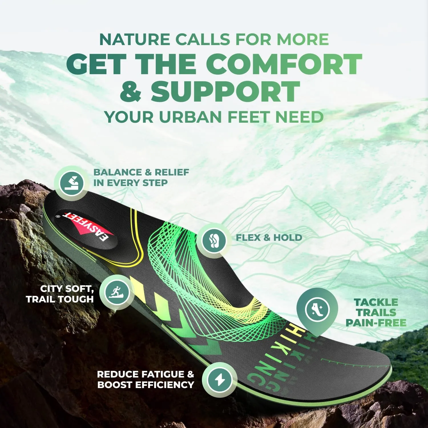 Hiking Boot Insoles Men Women - Arch Support Inserts - Cushioned Hike Orthopedic Insoles