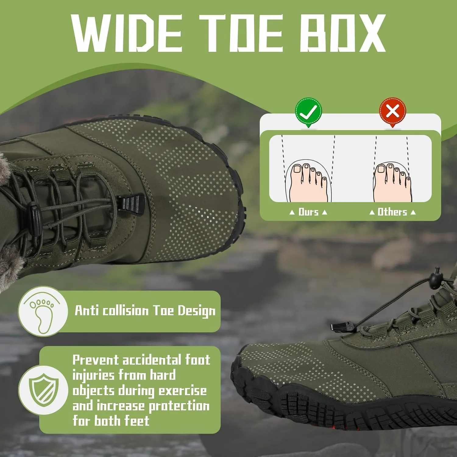 Hiking Footwear Barefoot Womens Barefoot Boots Men Winter Footwear Barefoot Shoes Trail Walking Running Shoes Slip On Waterproof Unisex
