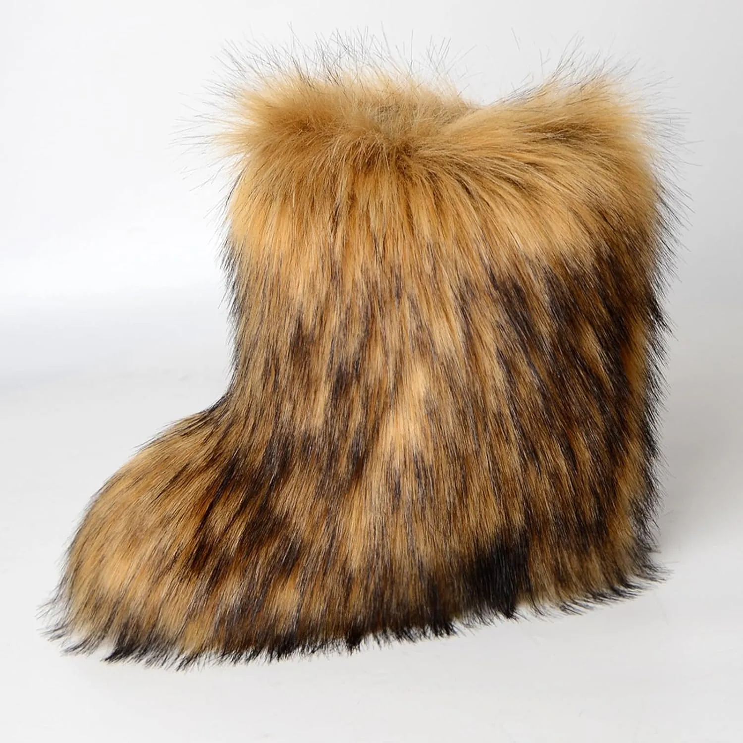 HINDOLA Womens Faux Fur Boots Fuzzy Fluffy Furry Round Toe Suede Boots Winter Comfy Plush Warm Snow Boots Comfortable Winter Ankle Booties Anti Slip Outdoor Indoor Flat Shoes