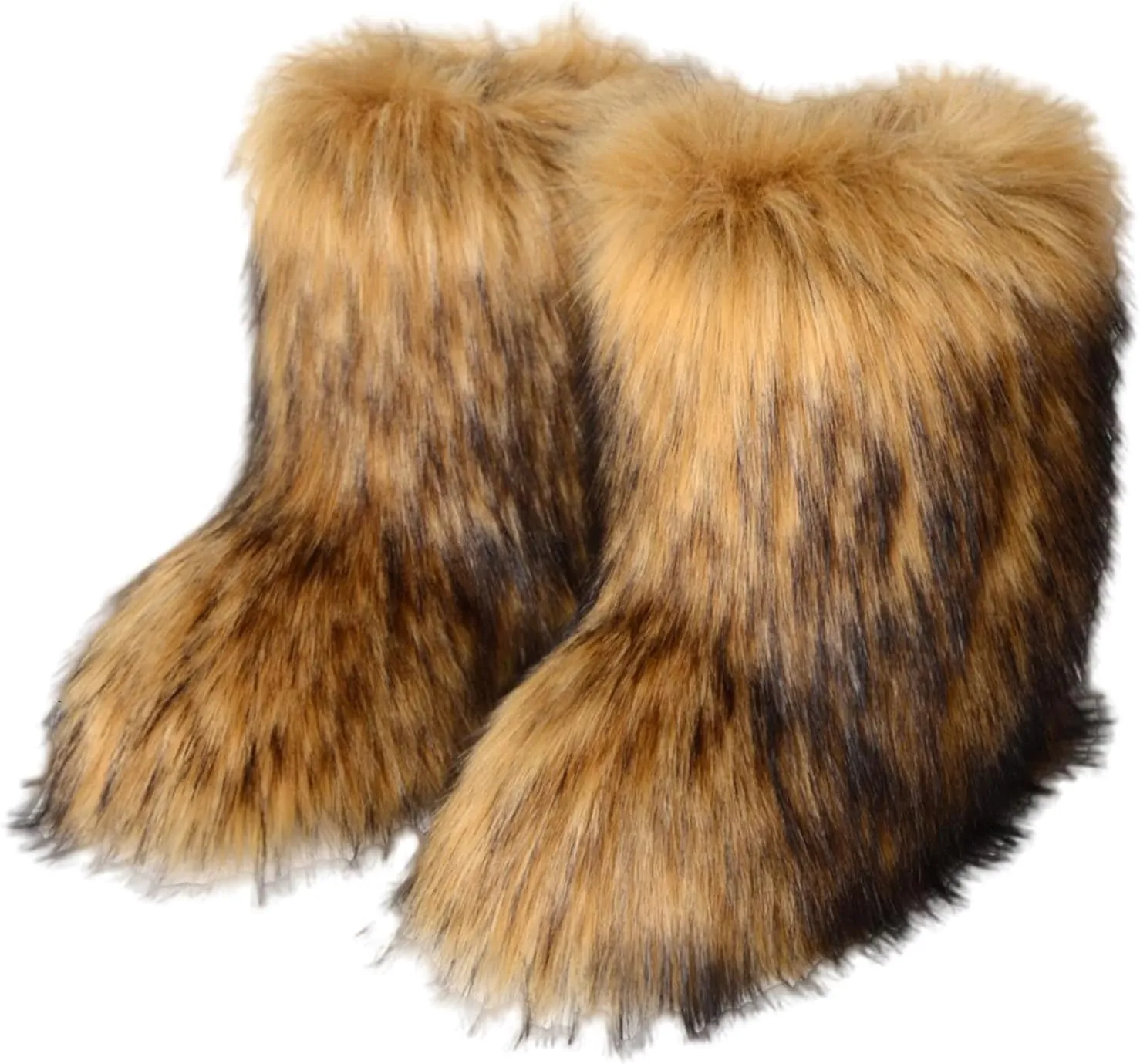 HINDOLA Womens Faux Fur Boots Fuzzy Fluffy Furry Round Toe Suede Boots Winter Comfy Plush Warm Snow Boots Comfortable Winter Ankle Booties Anti Slip Outdoor Indoor Flat Shoes