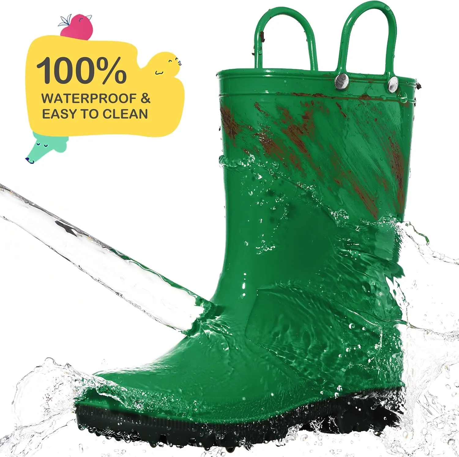 HISEA Kids Rain Boots for Toddler Boys Girls, Waterproof Rubber Boots with Easy-On Handles, Seamless PVC Rainboots Lightweight Mud Shoes for Water Beach Outdoor Playing (Toddler/Little Kid/Big Kid)