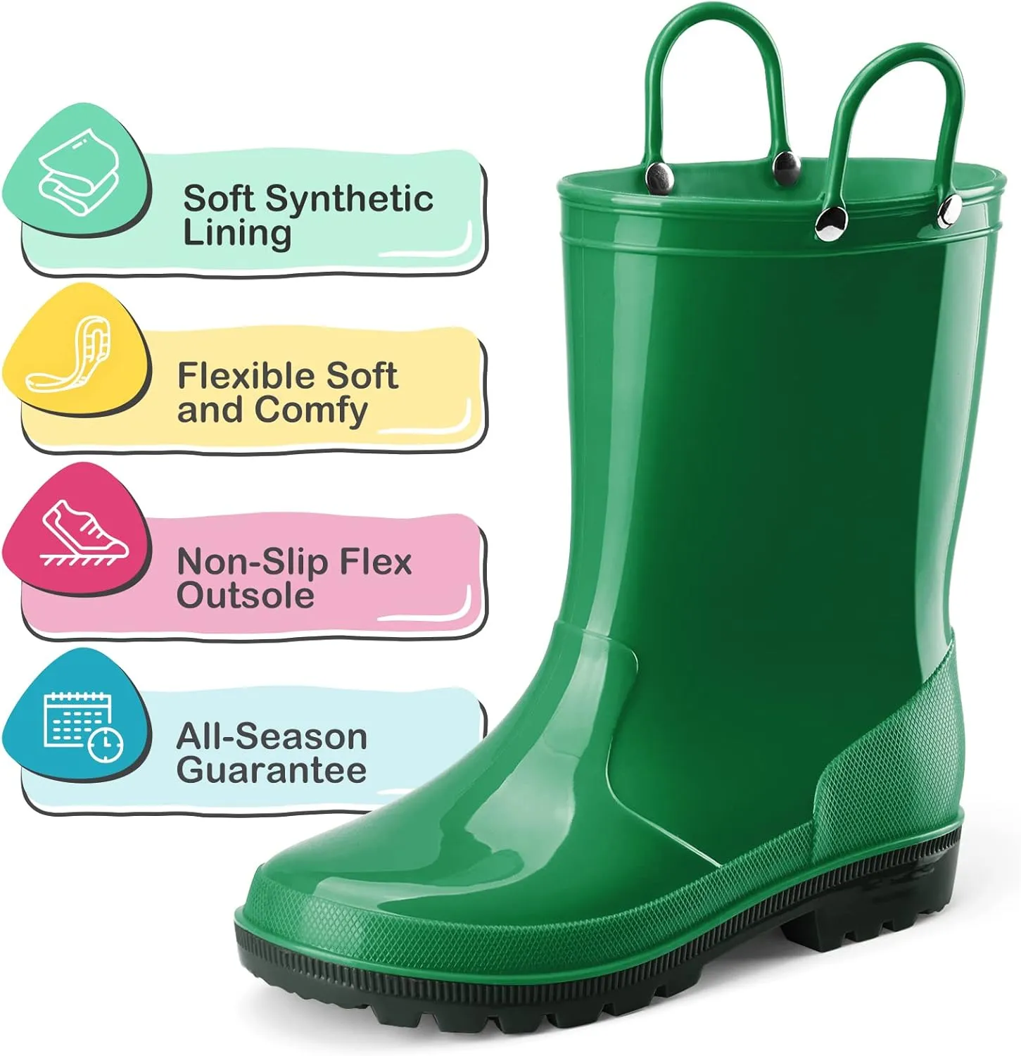 HISEA Kids Rain Boots for Toddler Boys Girls, Waterproof Rubber Boots with Easy-On Handles, Seamless PVC Rainboots Lightweight Mud Shoes for Water Beach Outdoor Playing (Toddler/Little Kid/Big Kid)