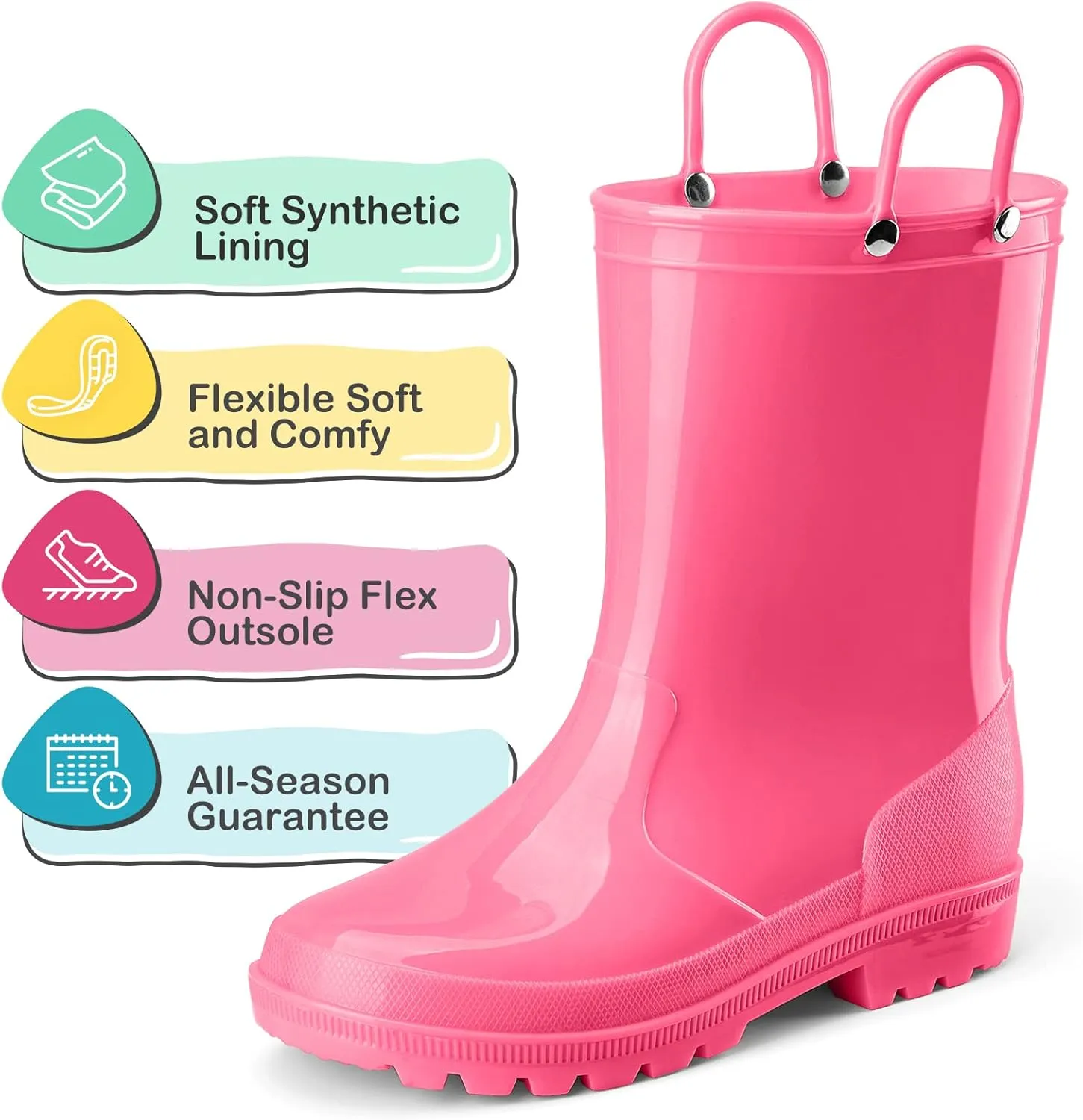 HISEA Kids Rain Boots for Toddler Boys Girls, Waterproof Rubber Boots with Easy-On Handles, Seamless PVC Rainboots Lightweight Mud Shoes for Water Beach Outdoor Playing (Toddler/Little Kid/Big Kid)