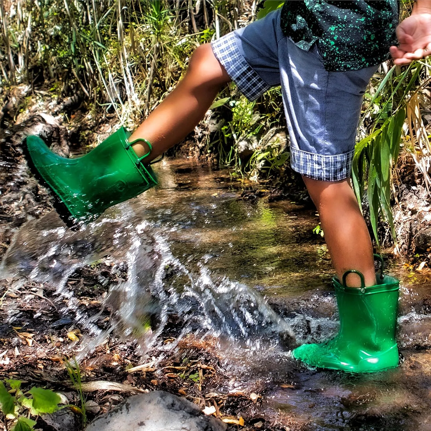 HISEA Kids Rain Boots for Toddler Boys Girls, Waterproof Rubber Boots with Easy-On Handles, Seamless PVC Rainboots Lightweight Mud Shoes for Water Beach Outdoor Playing (Toddler/Little Kid/Big Kid)