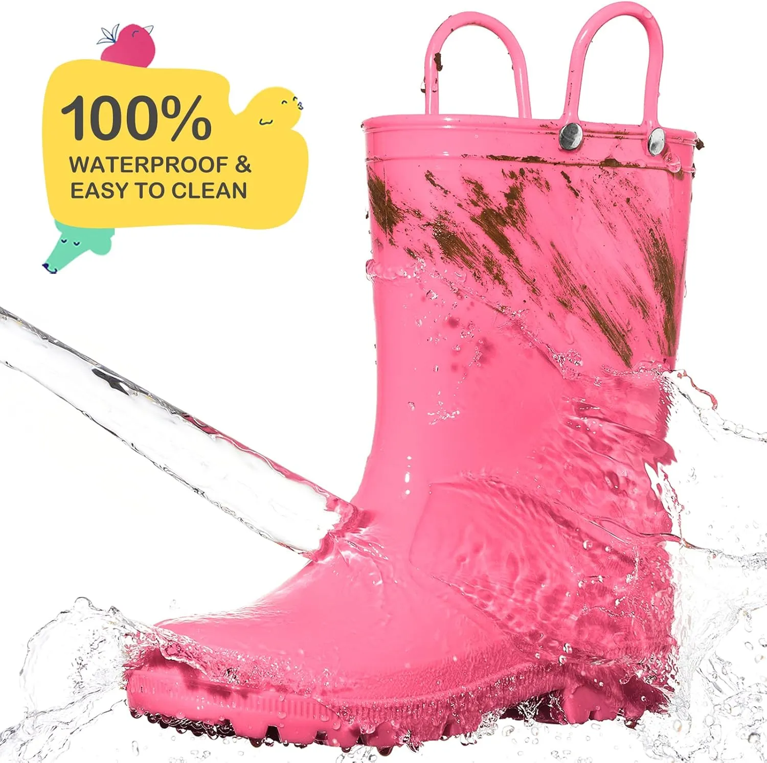 HISEA Kids Rain Boots for Toddler Boys Girls, Waterproof Rubber Boots with Easy-On Handles, Seamless PVC Rainboots Lightweight Mud Shoes for Water Beach Outdoor Playing (Toddler/Little Kid/Big Kid)